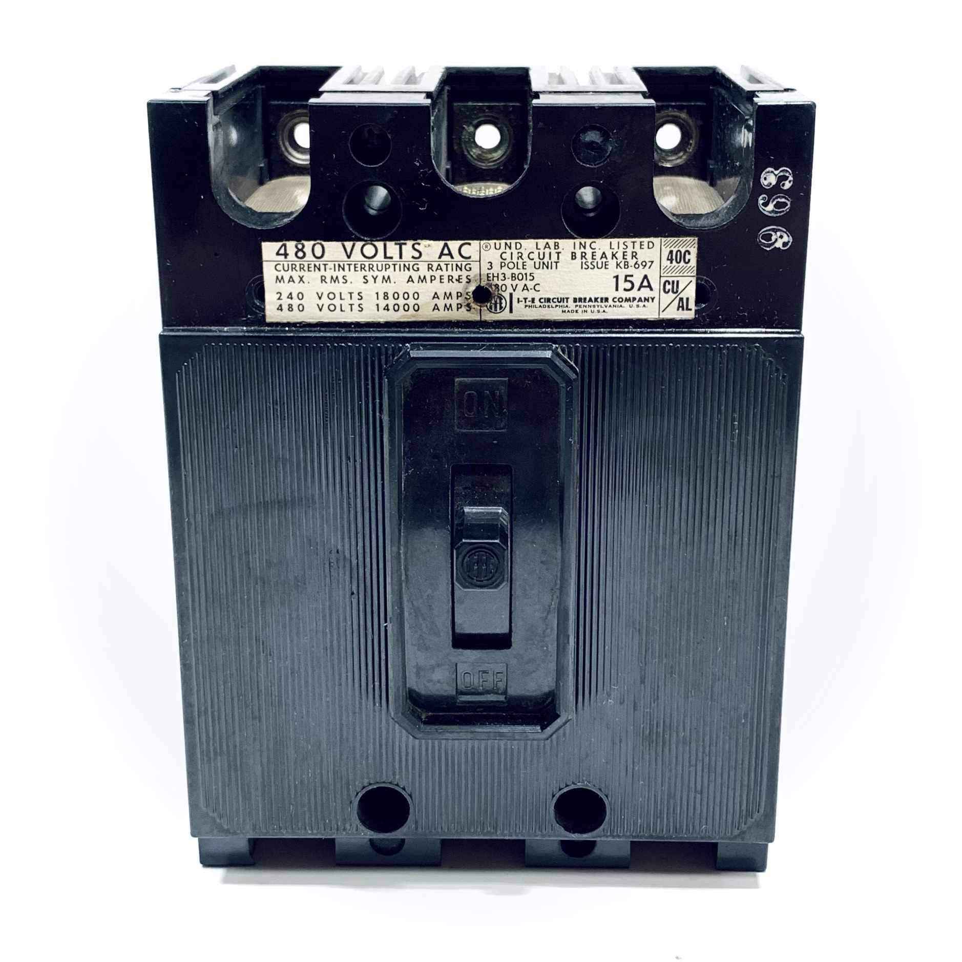 EH3-B015 I-T-E Molded Case Circuit Breaker 3 Pole, 15A, 480Vac