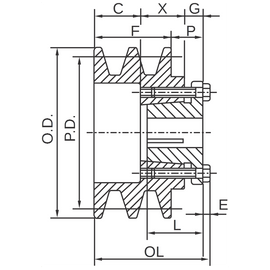 2BK32H 3.35" "H" Style BK Double Groove V-Pulley