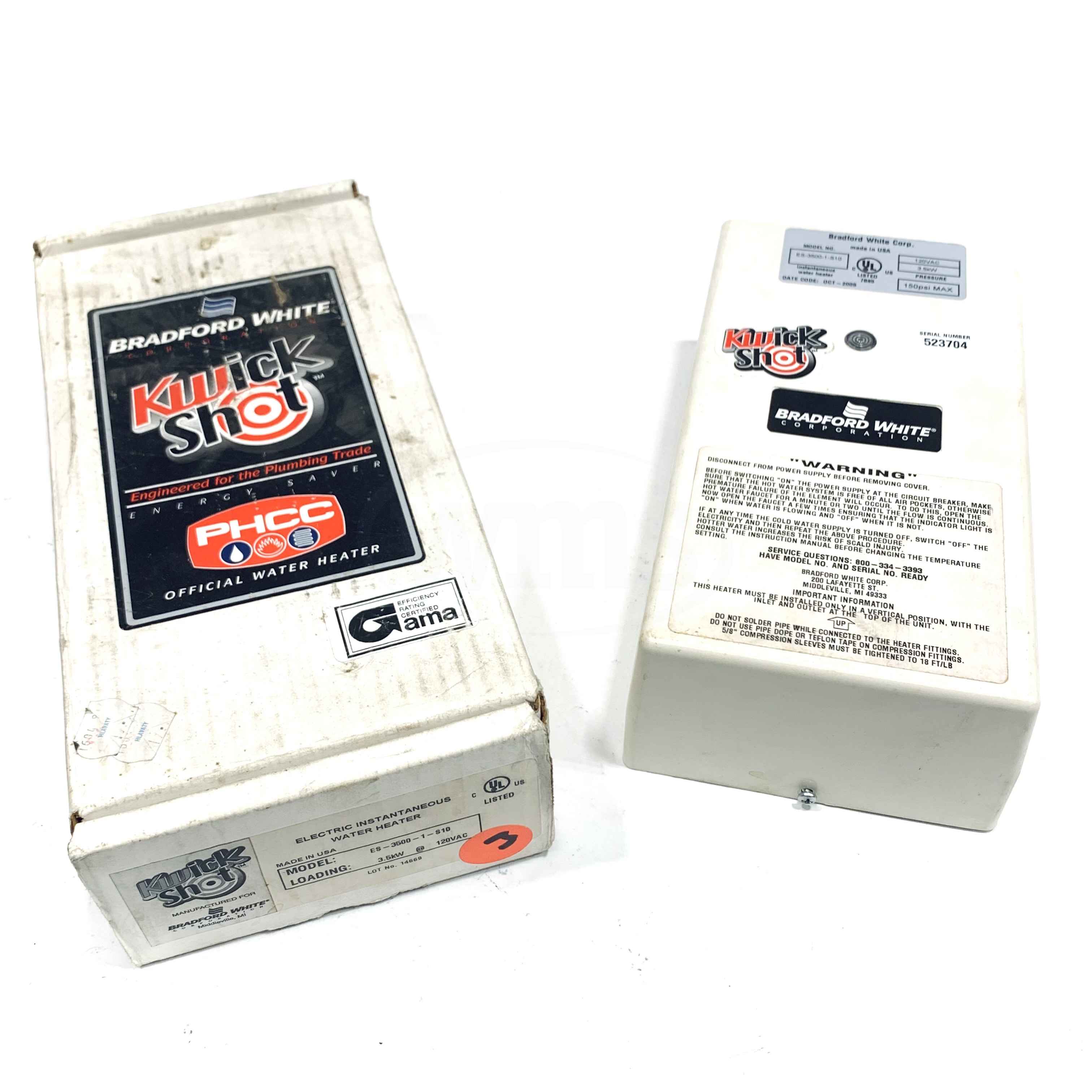 ES-3500-1-S-10 Bradford White Tankless Water Heater, 3.5 kW, 120V