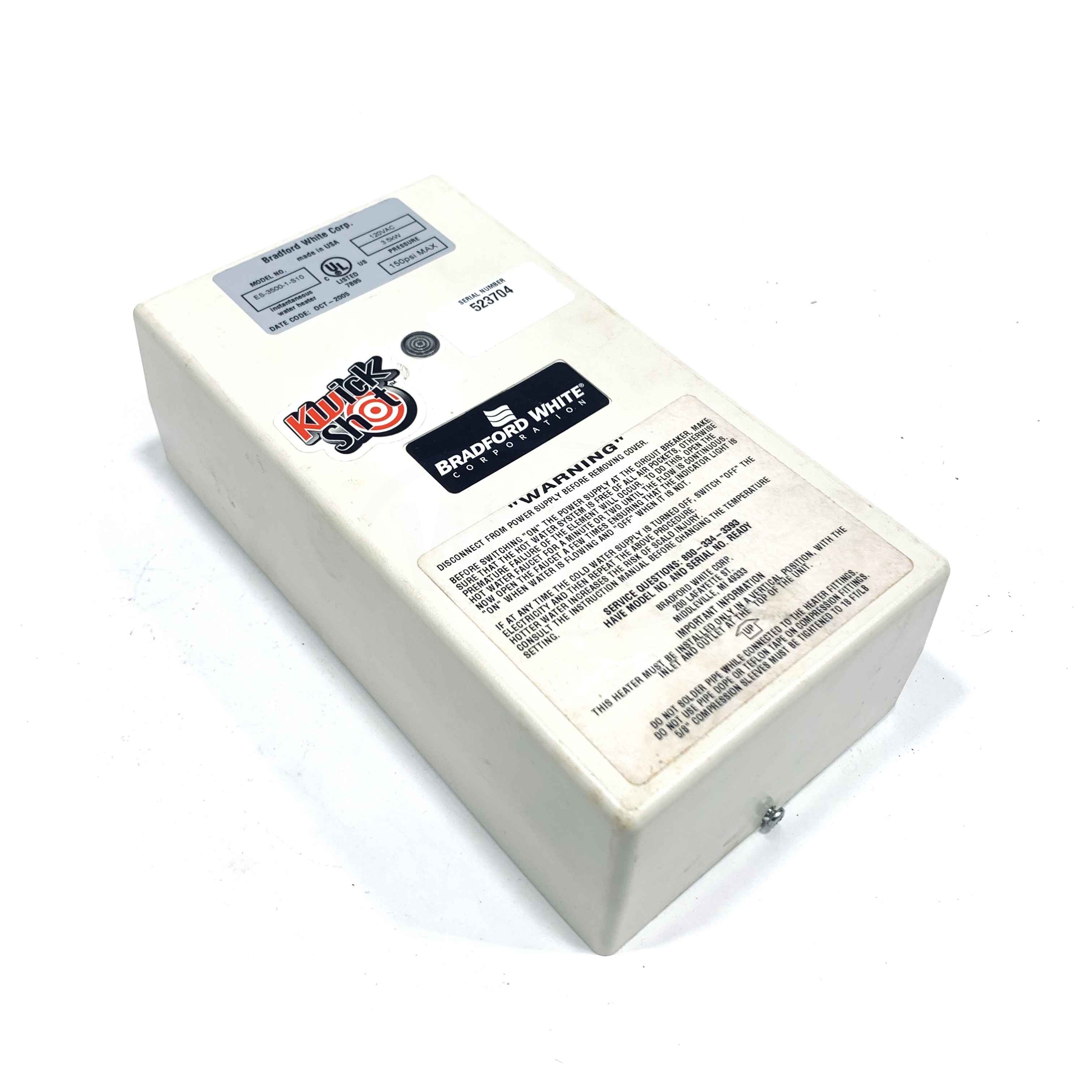 ES-3500-1-S-10 Bradford White Tankless Water Heater, 3.5 kW, 120V