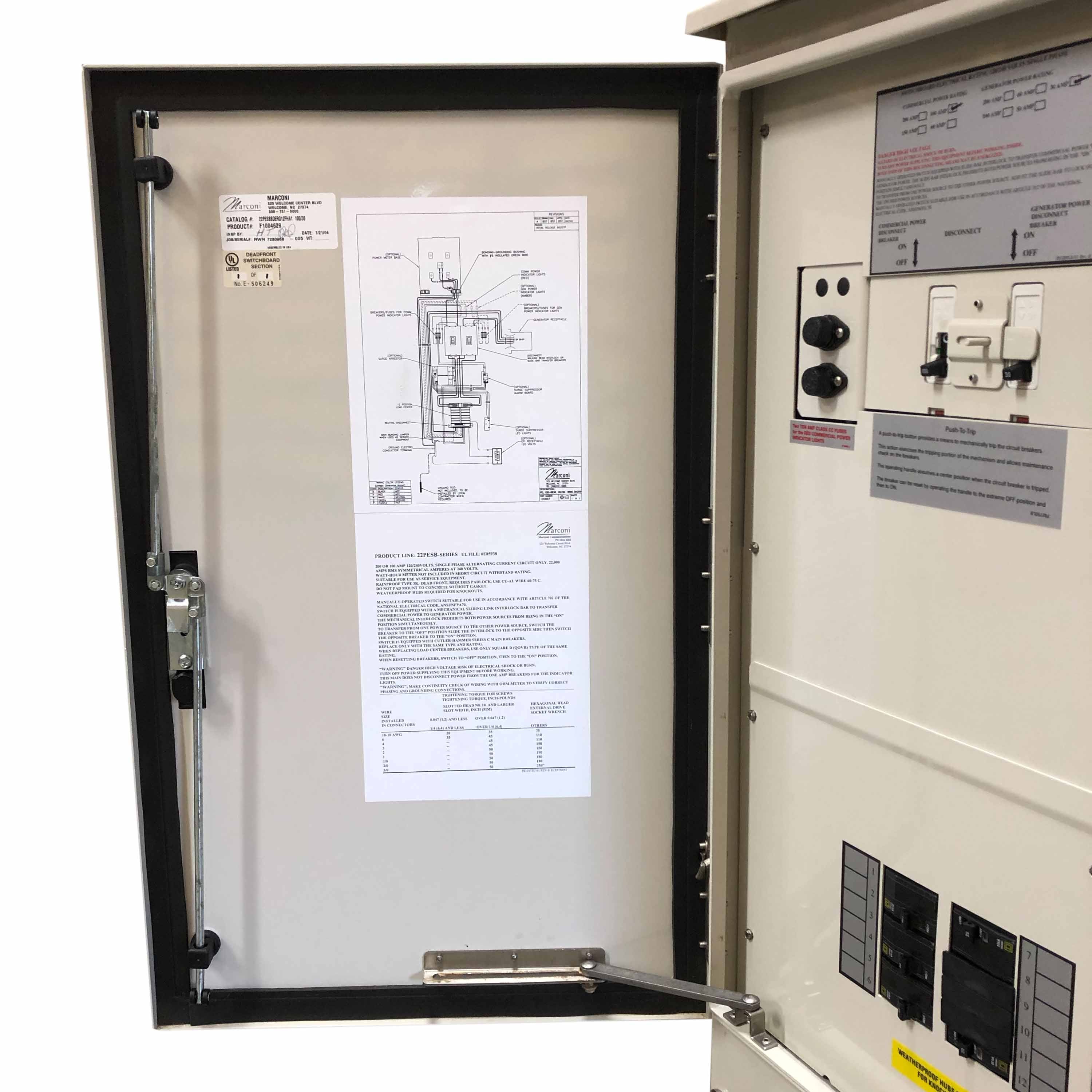 F1004629 Marconi Generator Switchboard, 100/30Amps 120/240VAC