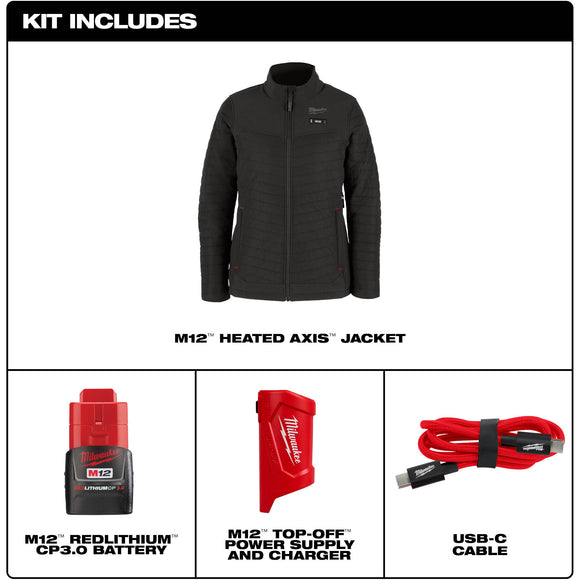 F102B-21L Milwaukee M12 Women's Heated AXIS Jacket Kit, Black, Large