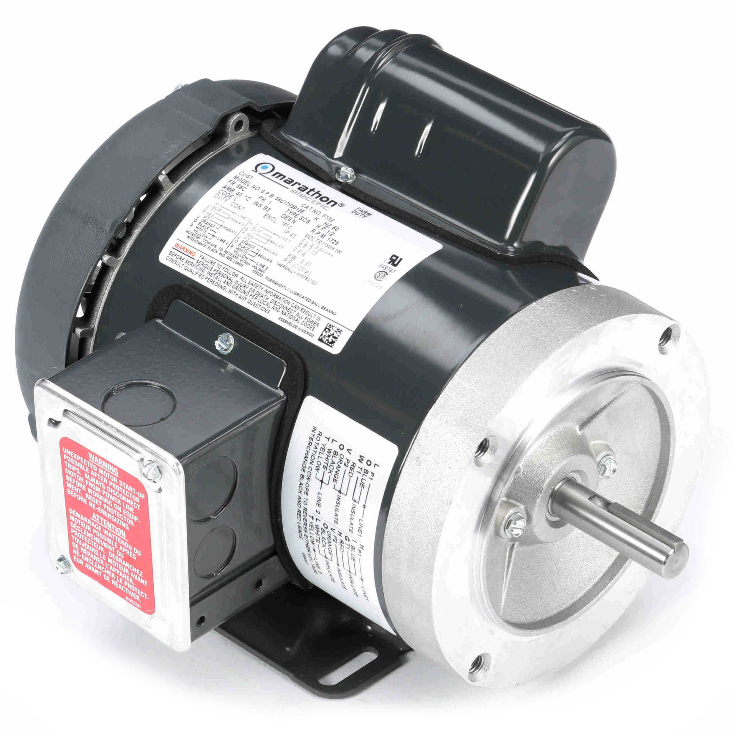 F132 Marathon 1/2HP Farm Duty Electric Motor, 1725RPM