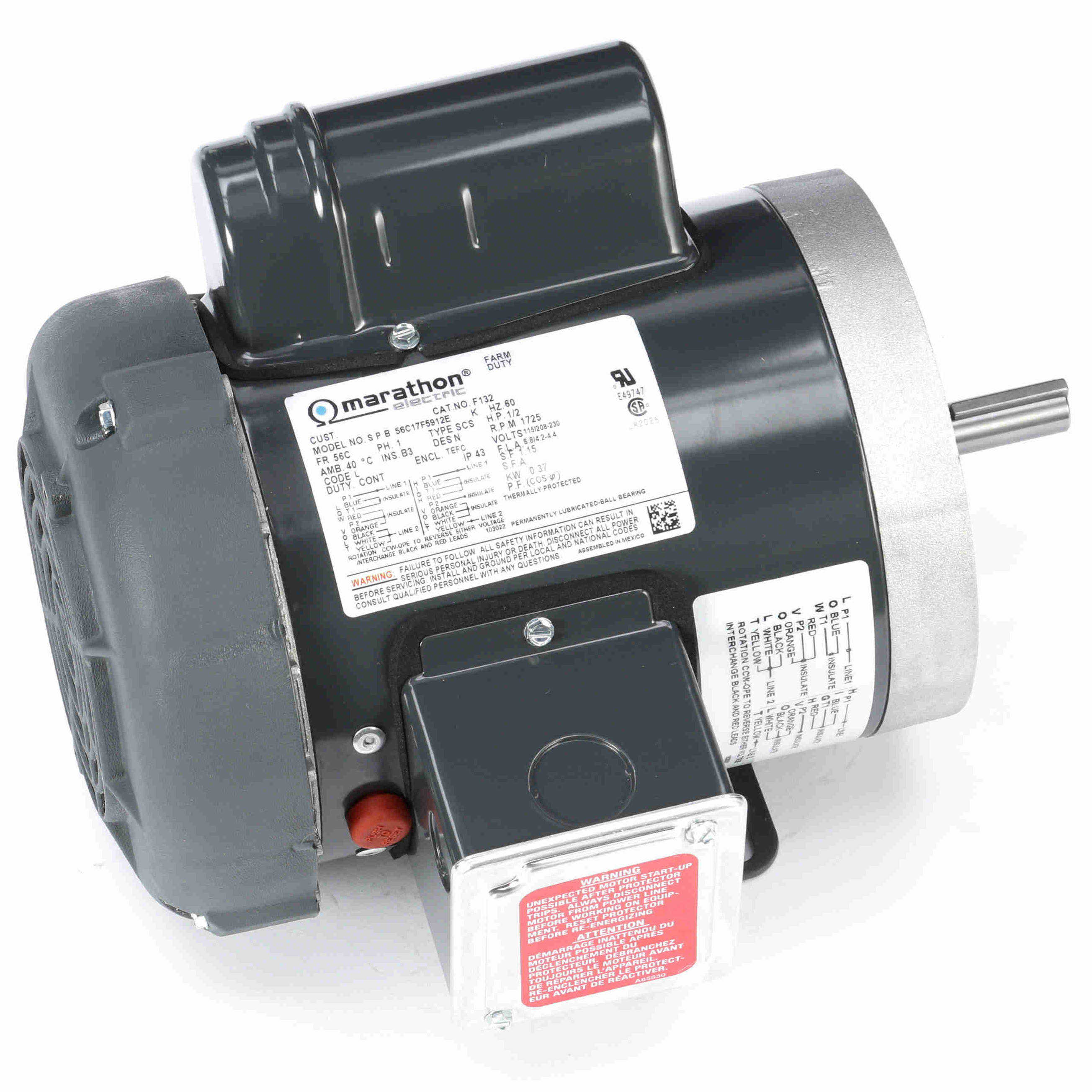 F132 Marathon 1/2HP Farm Duty Electric Motor, 1725RPM - 0