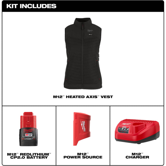 F300B-21XL Milwaukee M12 Women’s Heated AXIS Vest Kit, Black, XL