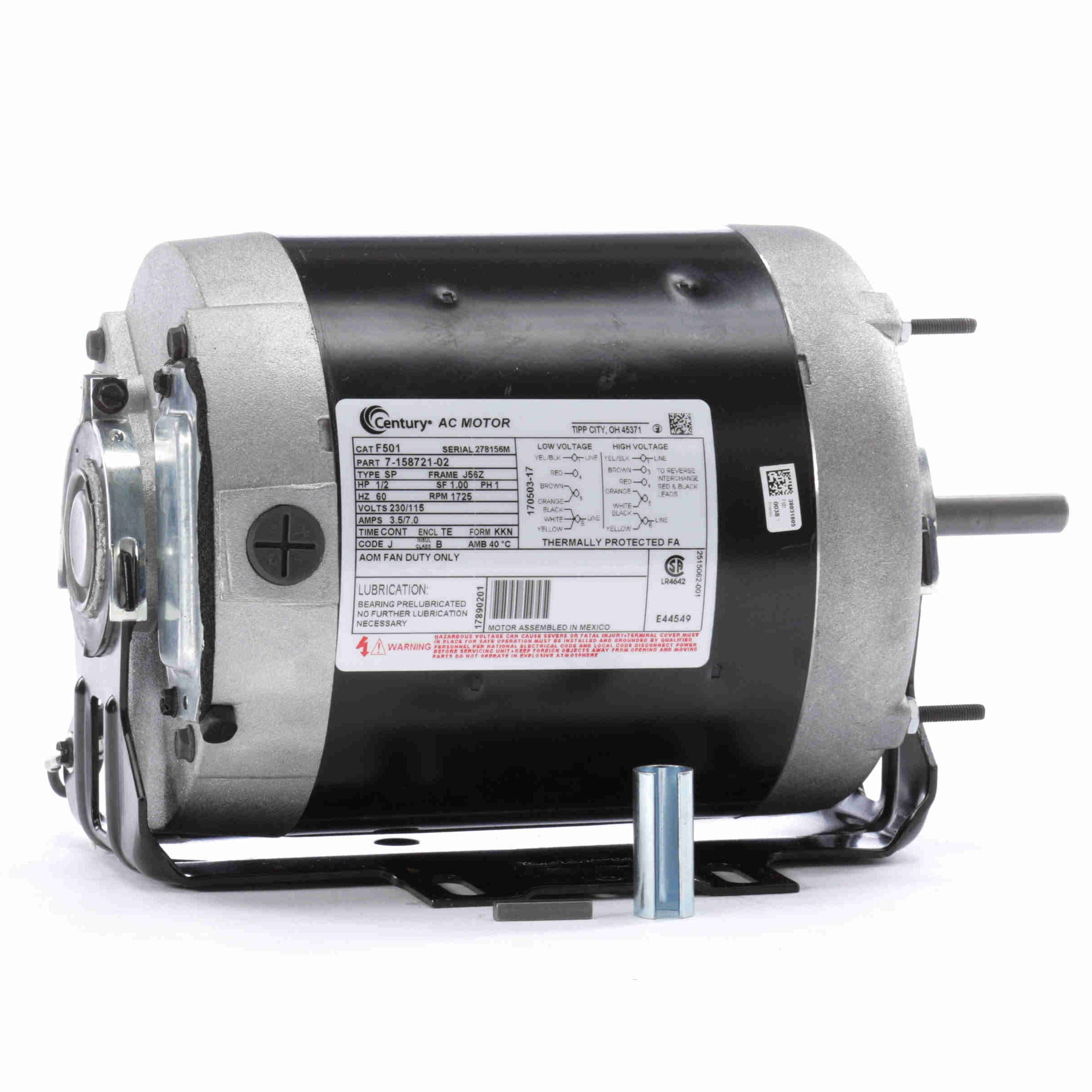F501 Century 1/2HP Belt Drive Fan Electric Motor, 1725RPM - 0