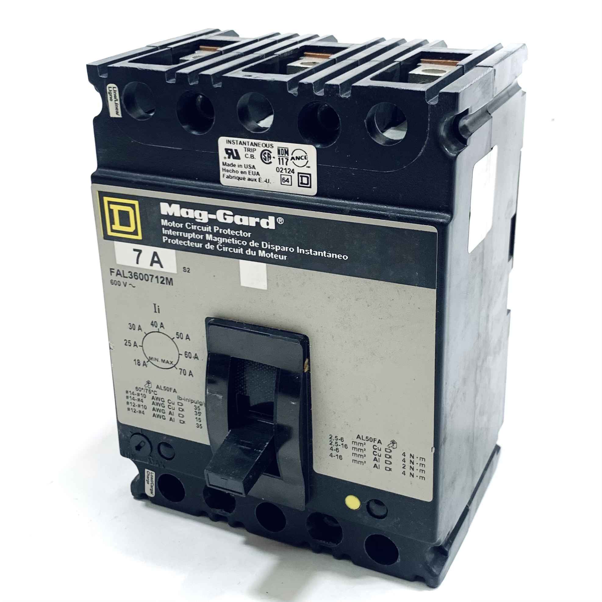 FAL3600712M Square D Circuit Breaker, 3-Pole, 7Amp, 600V
