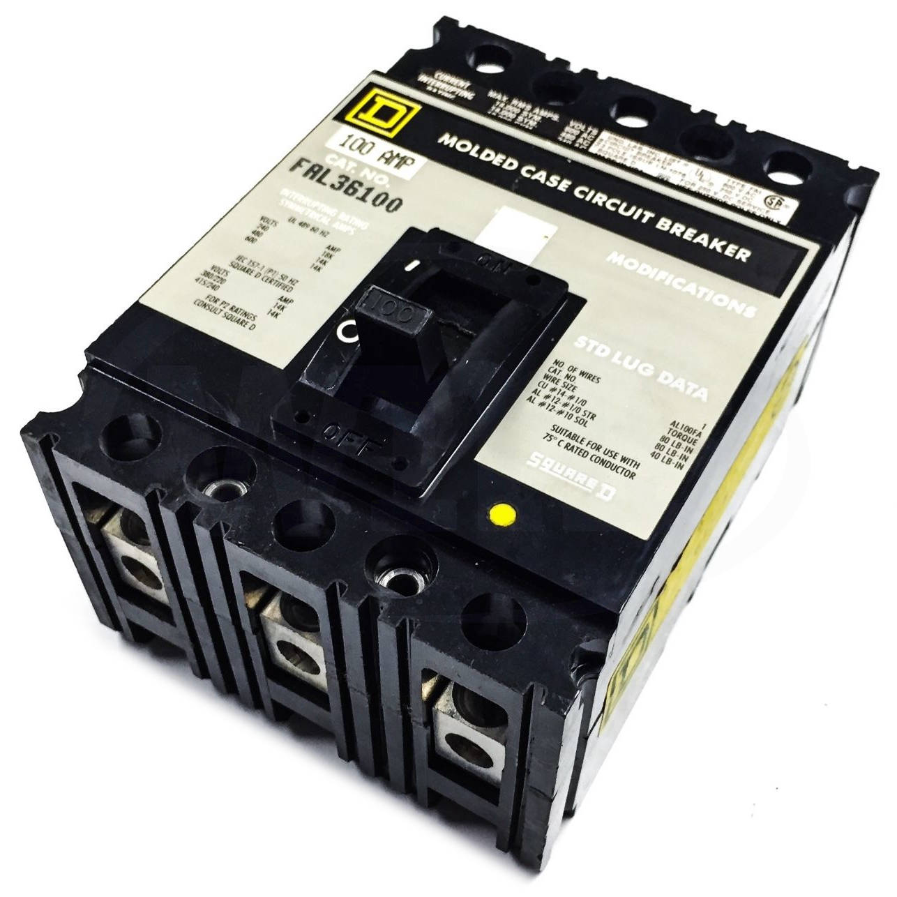 Square D Circuit Breaker, 100 Amp 3 Pole 600VAC