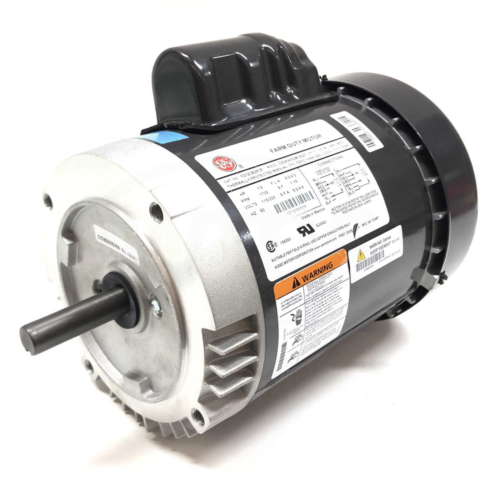 FD12CM2PCR US Motor 1/2 Hp, 1725 RPM, 60Hz, 1Ph, 9.0/4.5A, 115/230V, Motor