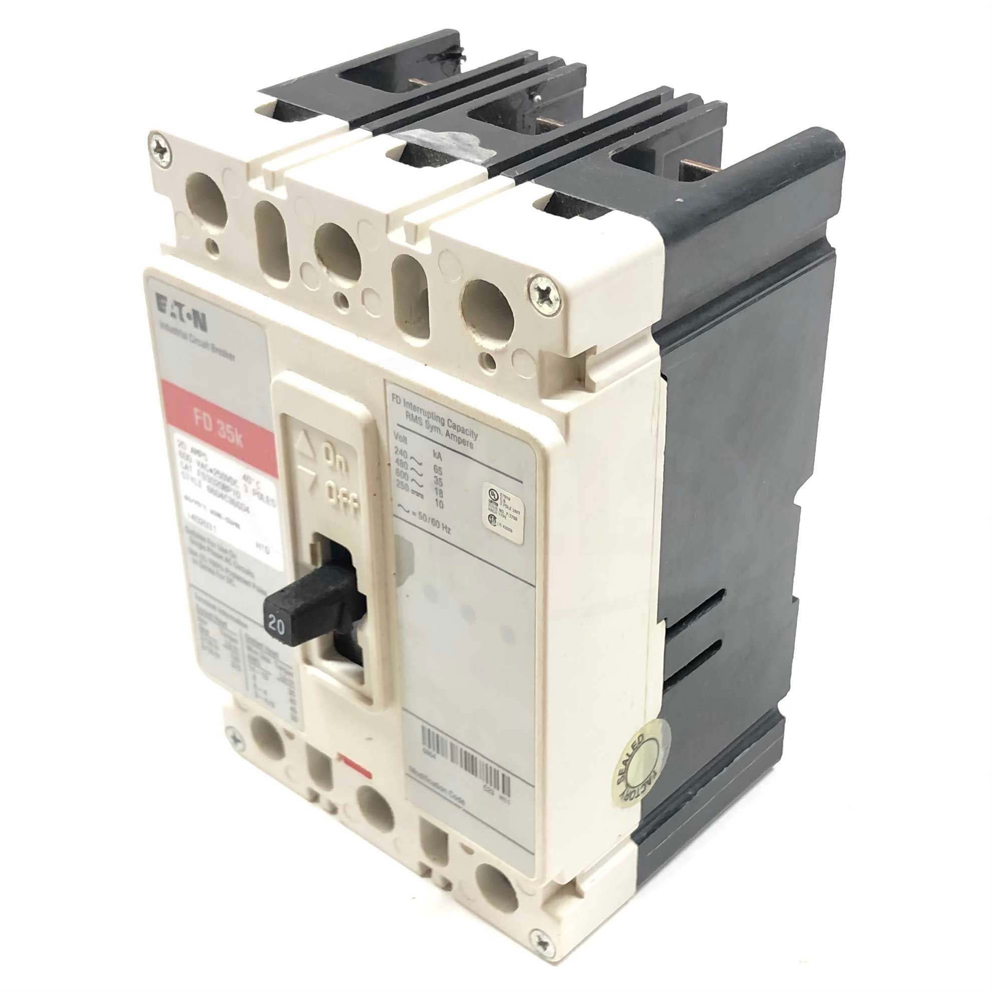 FD3020BP10 Eaton Industrial Circuit Breaker 20 AMP, 40C, 600VAC, 250VDC, 3Poles