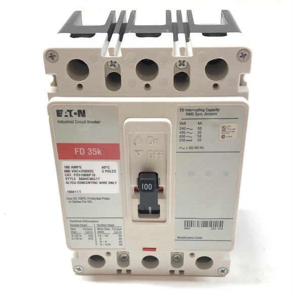 FD3100BP10 Eaton 100 Amp Molded Case Industrial Circuit Breaker, 3 Pole