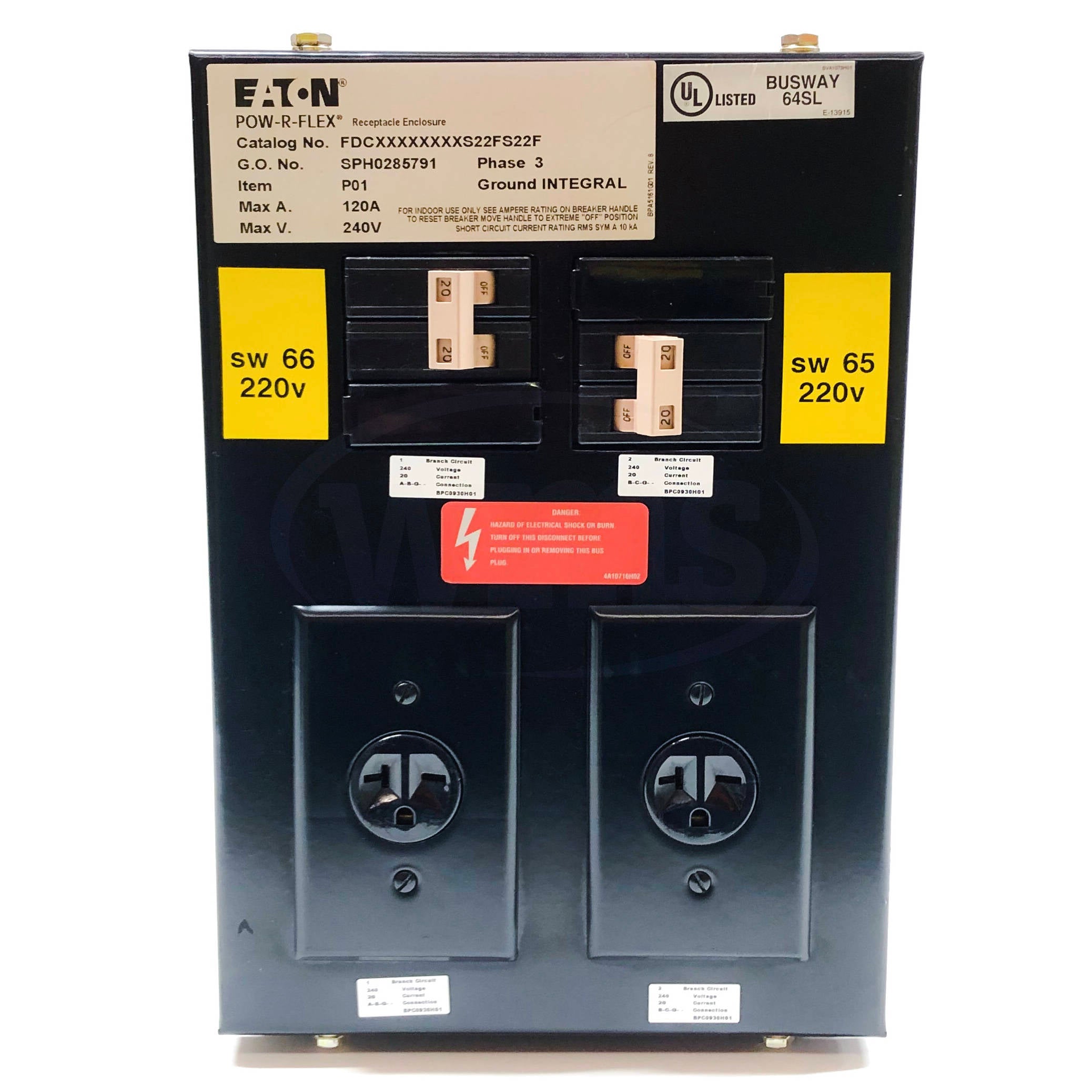 FDCXXXXXXXXS22FS22F Eaton Pow-R-Flex Plug-In Receptacle Enclosure, 2x20A @ 240V