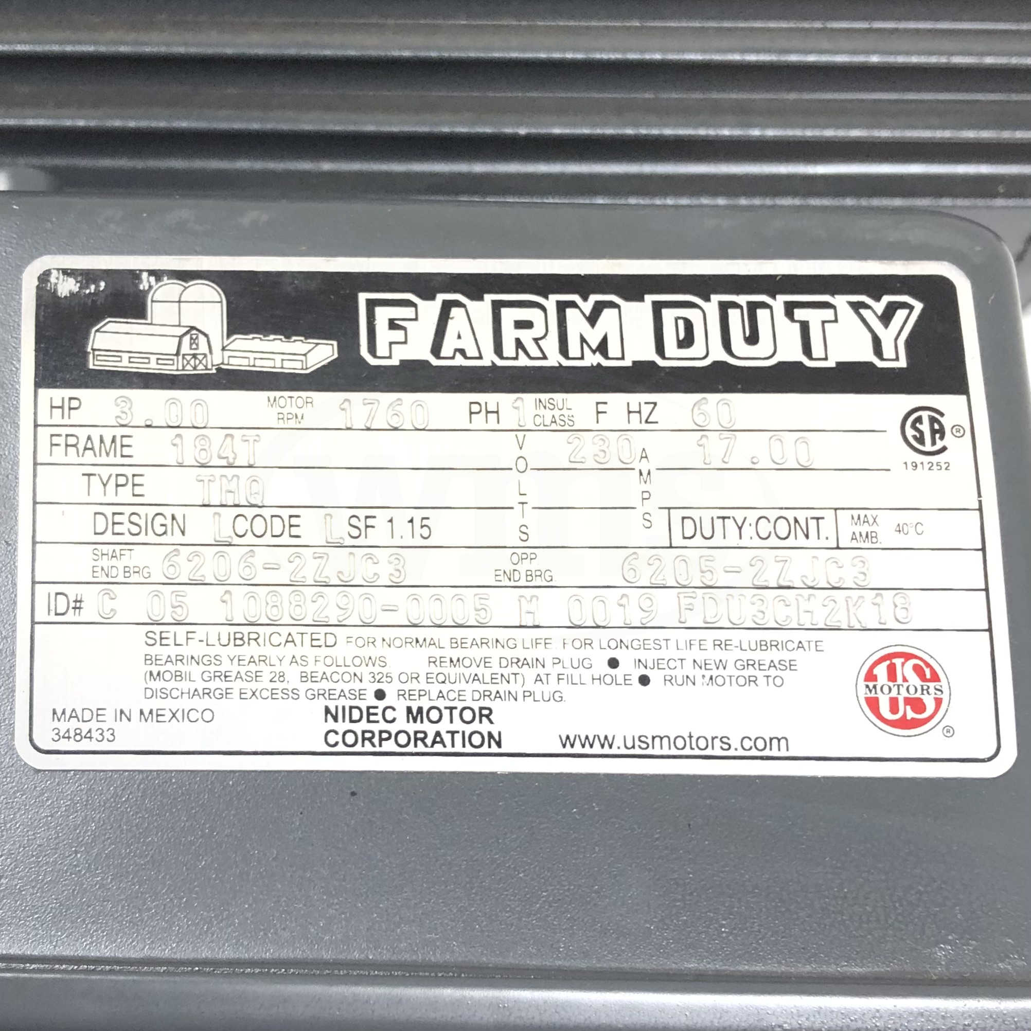 FDU3CM2K18 US/Nidec 3HP Farm Duty Electric Motor, 1800RPM