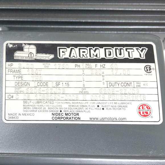 FDU3CM2K18 US/Nidec 3HP Farm Duty Electric Motor, 1800RPM