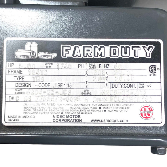 FDU5CM2K18C US/Nidec 5HP Farm Duty Electric Motor, 1800RPM
