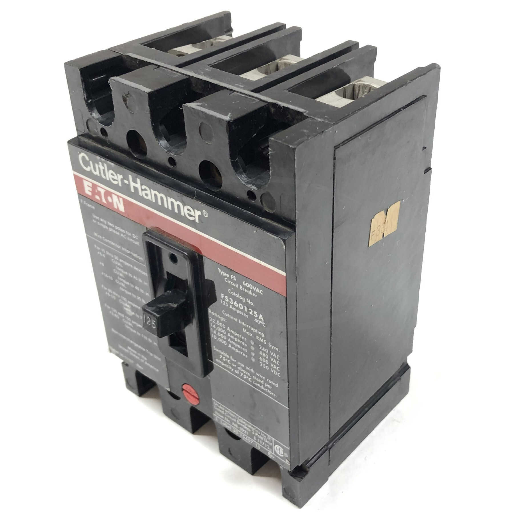 FS360125A Cutler-Hammer Circuit Breaker, 600VAC, 125 Amps