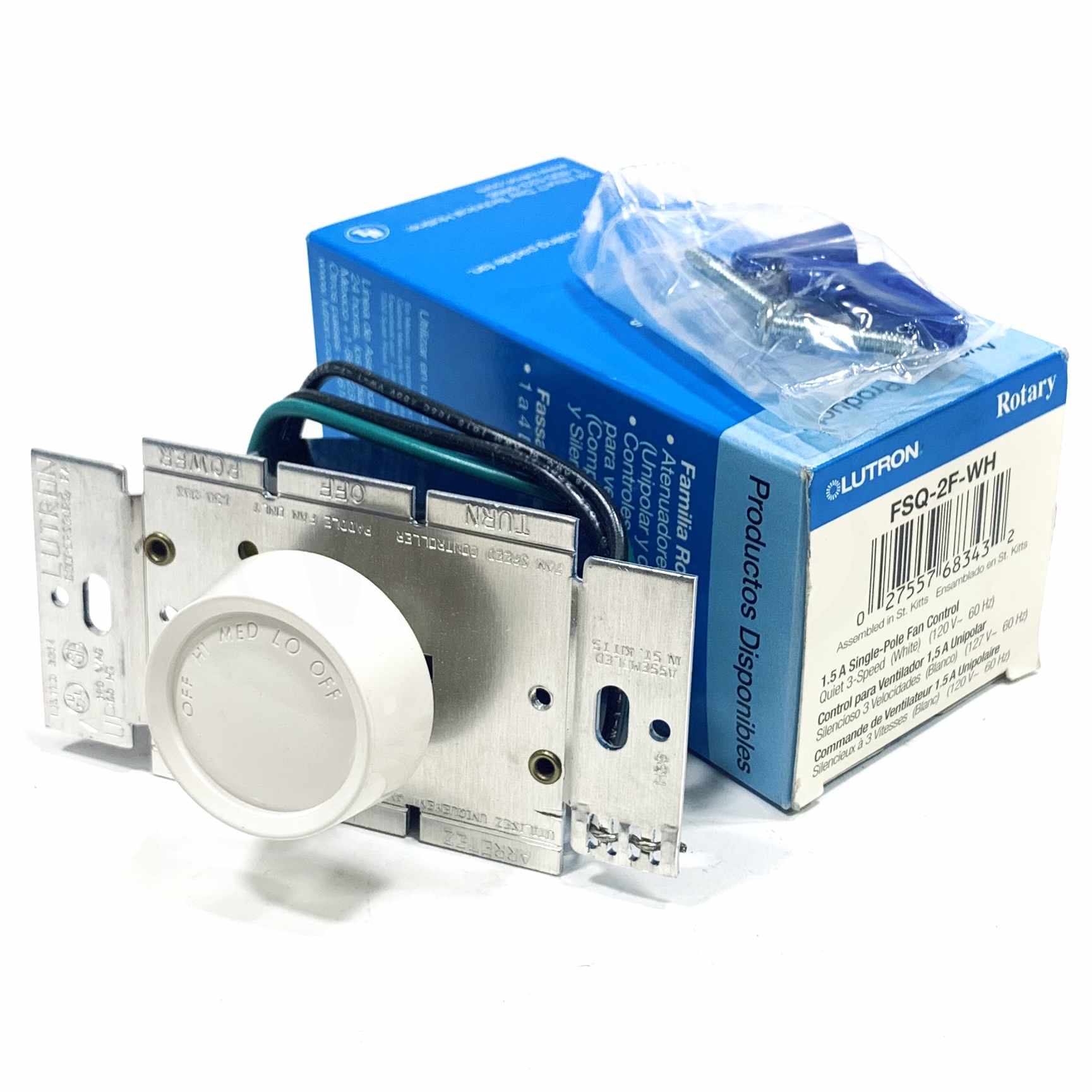 FSQ-2F-WH Lutron Fandial Quiet 3-Speed Fan Control, Single Pole