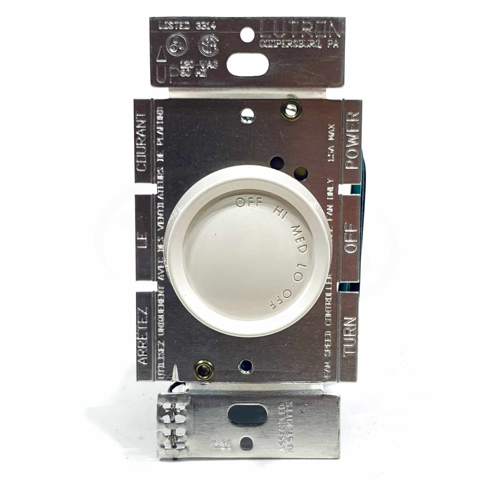 FSQ-2F-WH Lutron Fandial Quiet 3-Speed Fan Control, Single Pole