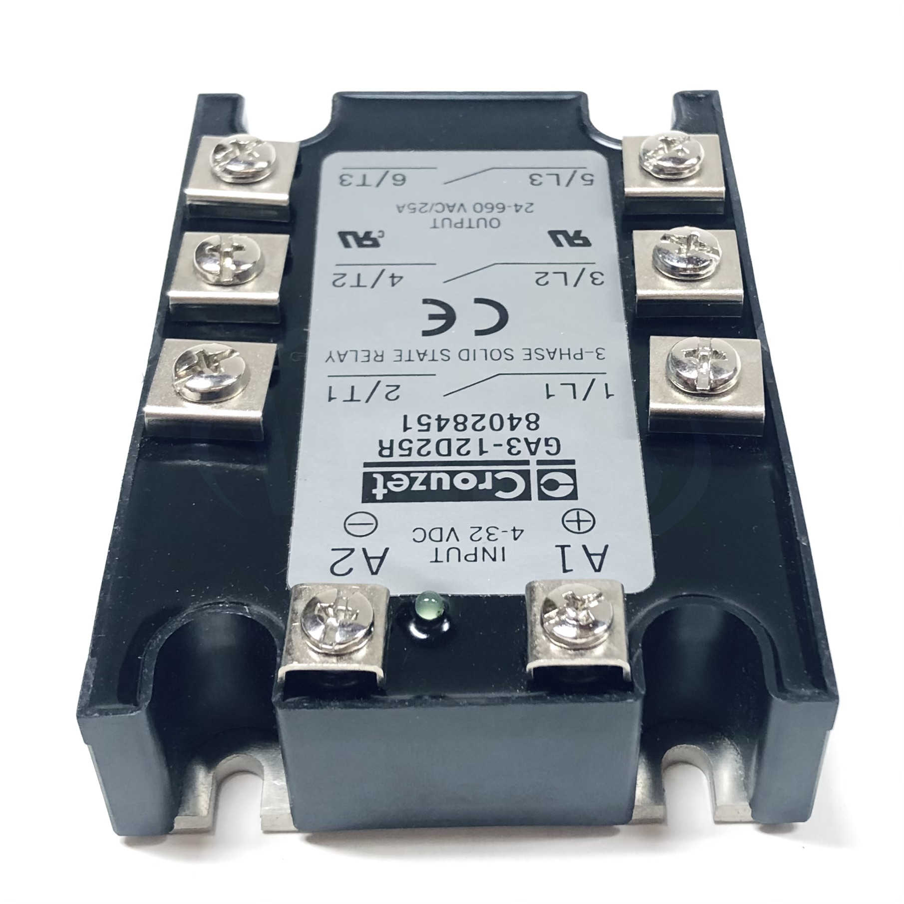 GA3-12D25R Crouzet 3-Phase Solid State Relay, Input: 4-32 VDC, Output: 24-660VAC