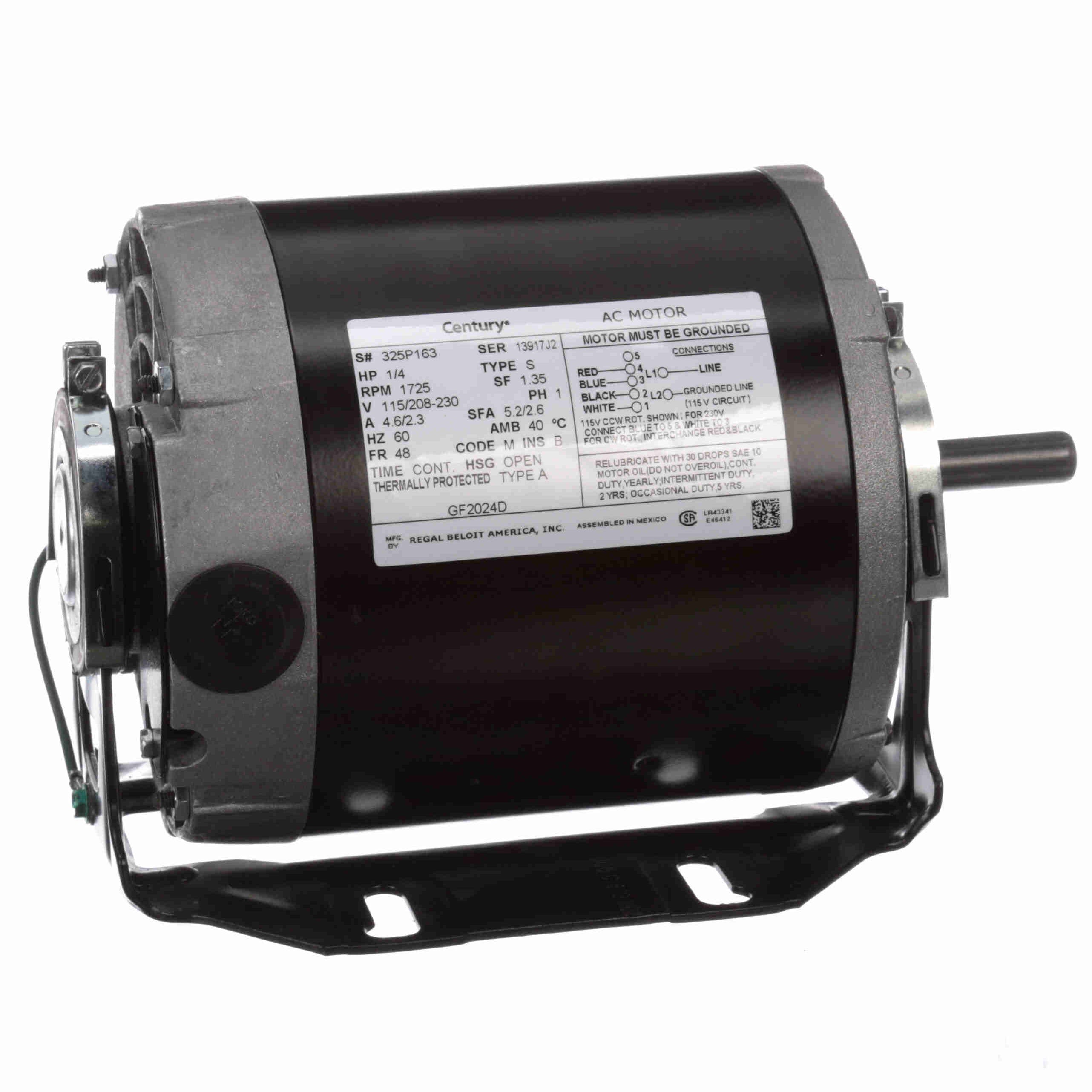 GF2024D Century 1/4HP Fan and Blower Electric Motor, 1800RPM - 0
