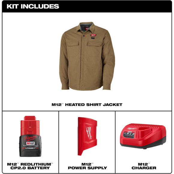 M103K-21L Milwaukee M12 Heated Shirt Jacket Kit, Khaki, Large