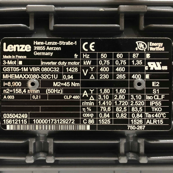 GST05-1M-VBR-080C32 Lenze Inverter Duty Motor 0,75 KW
