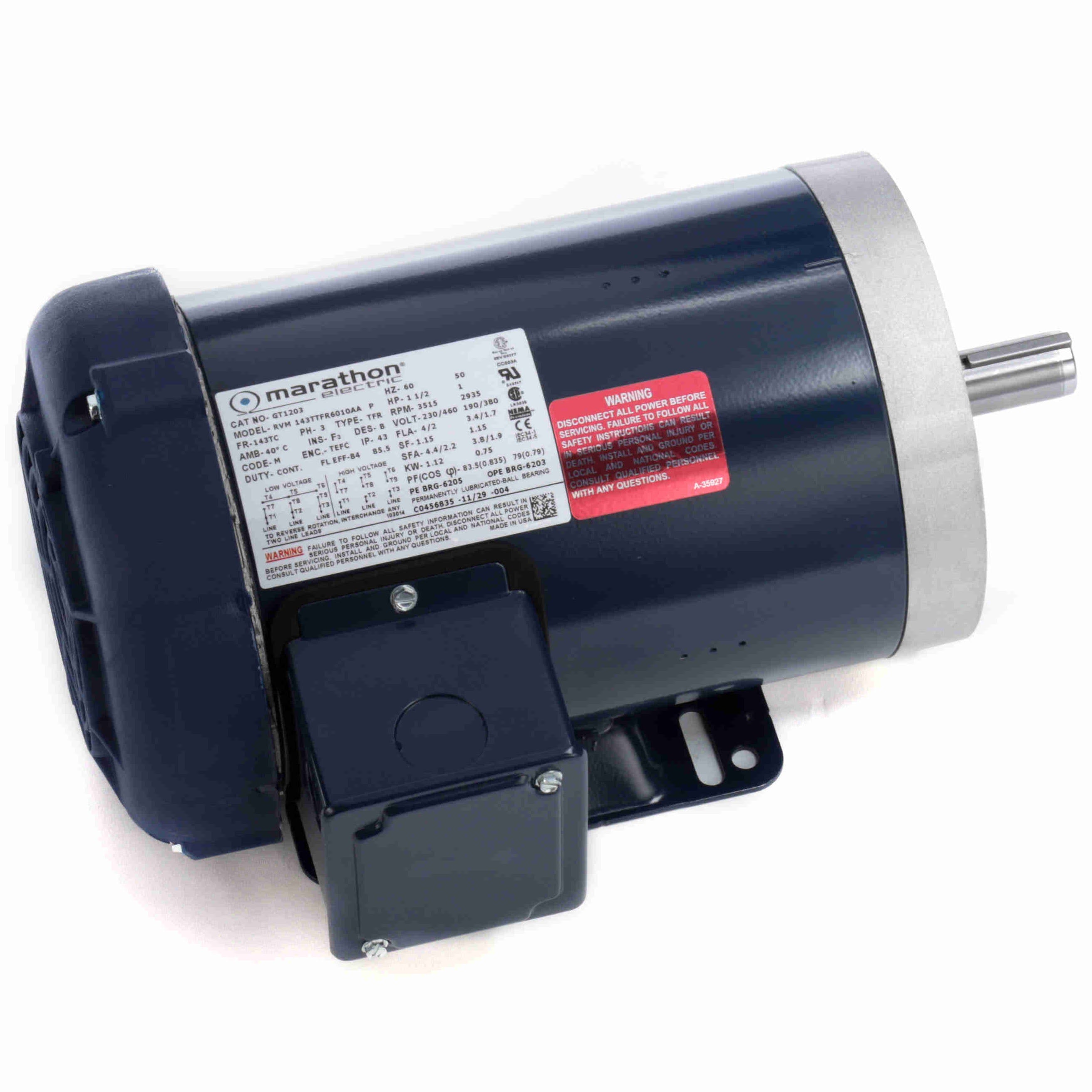 GT1203 Marathon 1.5HP Globetrotter Electric Motor, 3600RPM
