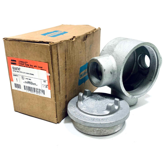 GUAT47 Crouse-Hinds Conduit Outlet Box With Cover, 3 5/8" Cover Opening, 1 1/4"