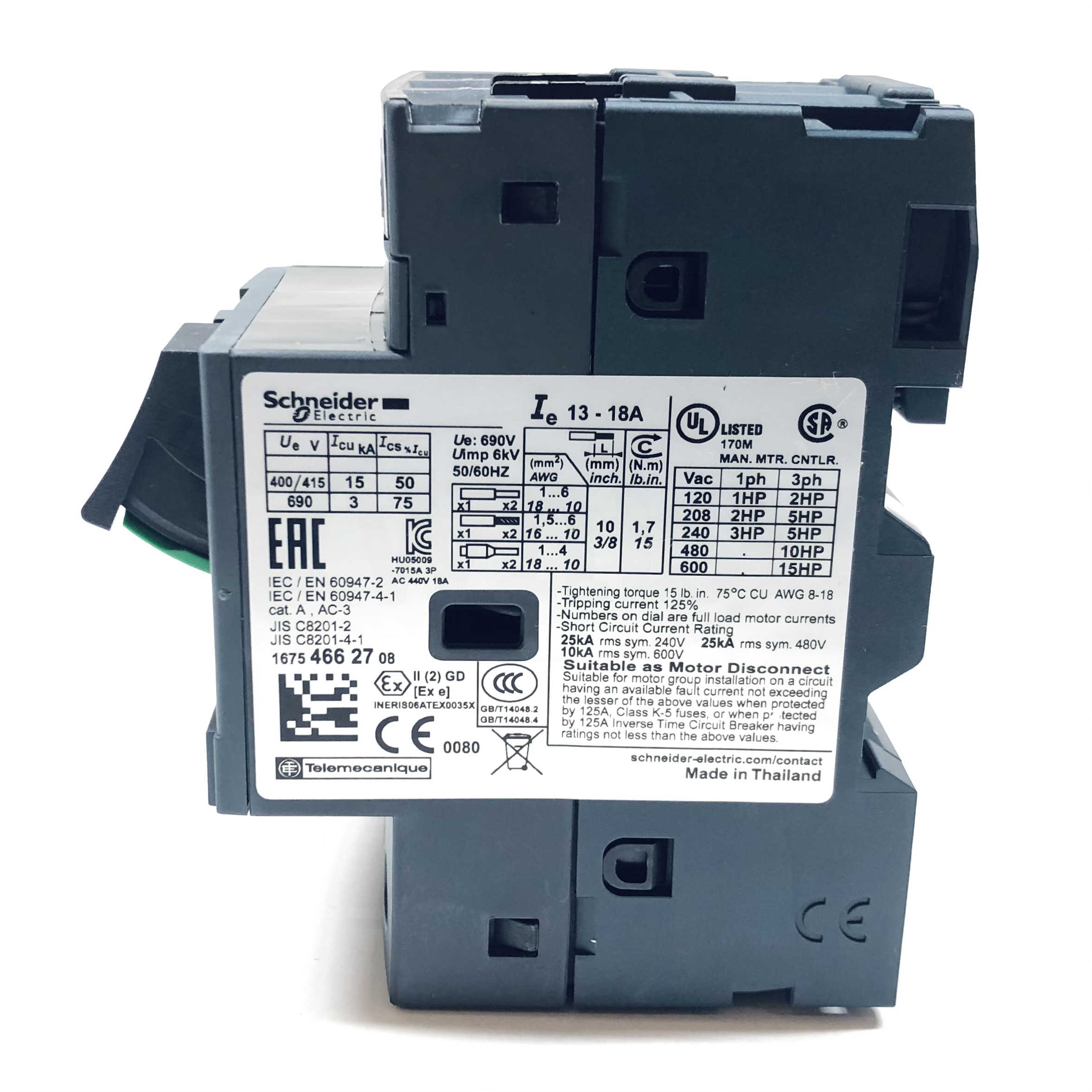 GV2ME20 Schneider Electric Motor Circuit Breaker, 13-18A