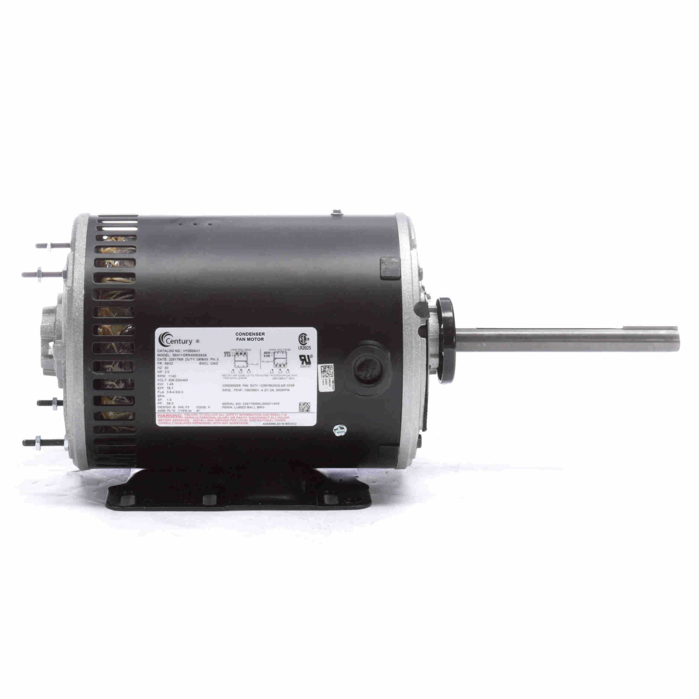 H1050AV1 Century 1HP Condenser Fan Electric Motor, 1200RPM - 0