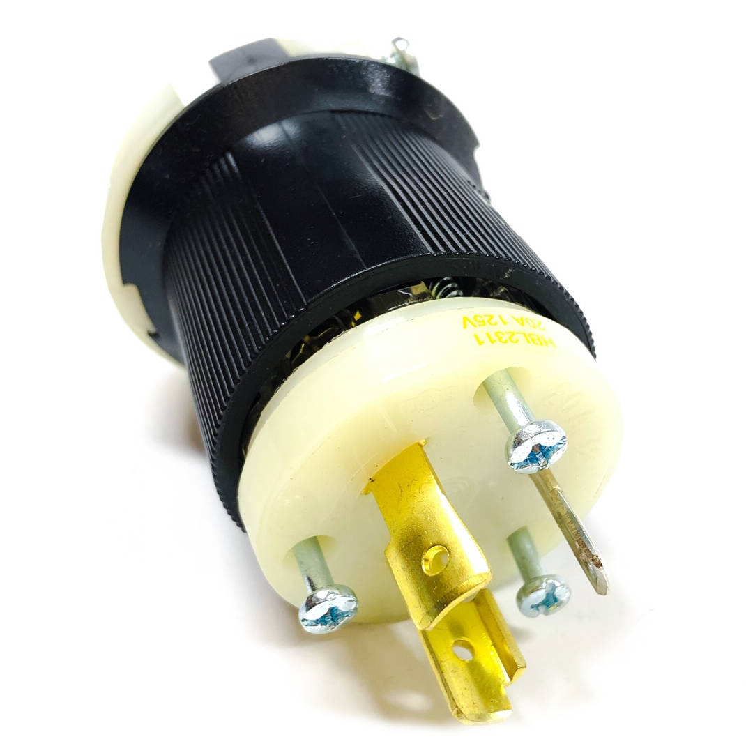 HBL2311 Hubbell Twist Lock Plug, 20A, 125V, 2-Pole, 3-Wire Grounding, 2311