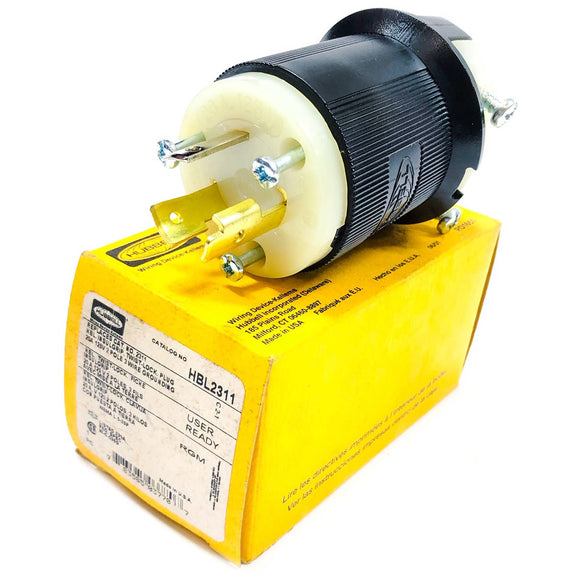 HBL2311 Hubbell Twist Lock Plug, 20A, 125V, 2-Pole, 3-Wire Grounding, 2311