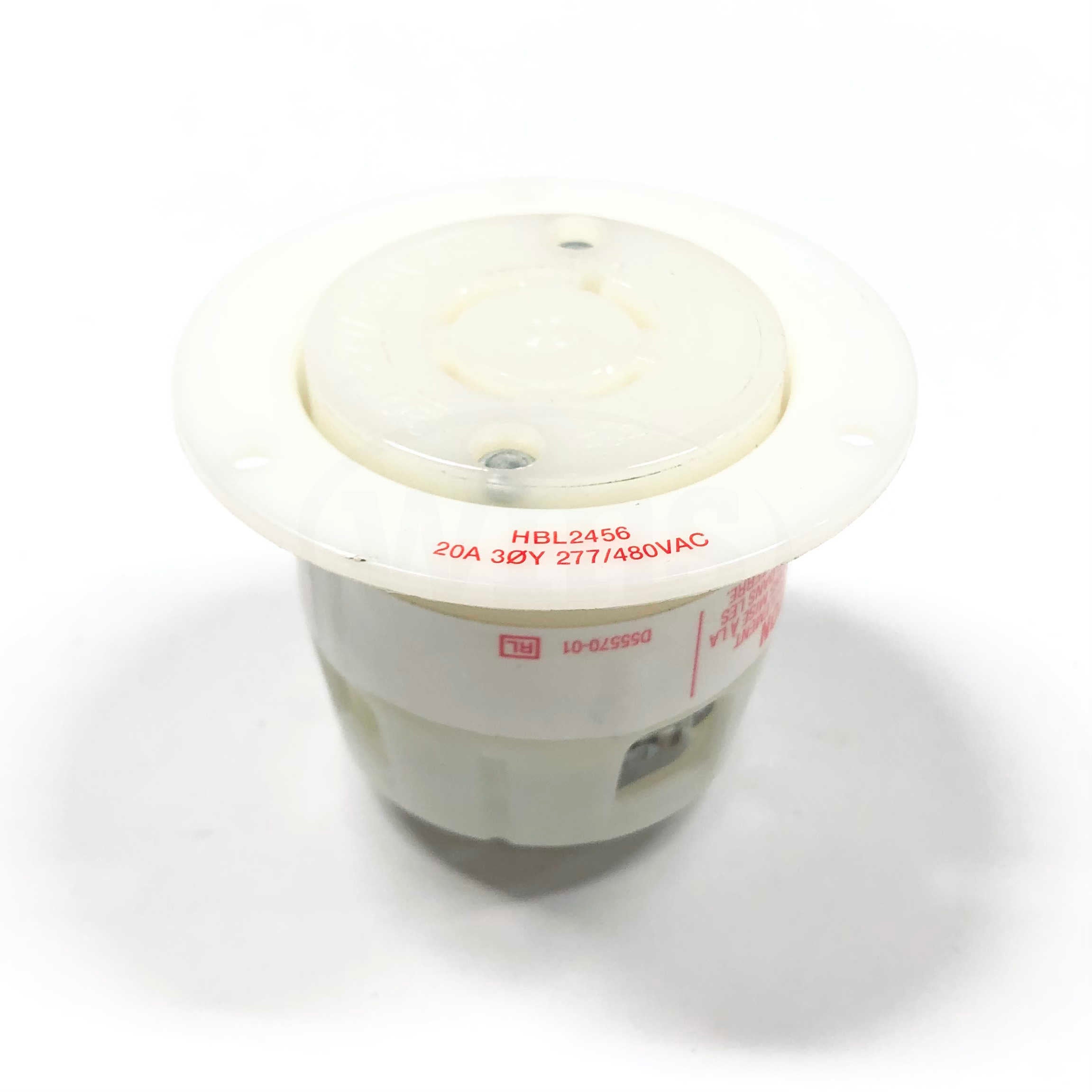 HBL2456 Hubbell Twist-Lock Flanged Receptacle, 20A, 3-Phase, 277/480VAC, 4-Pole - 0
