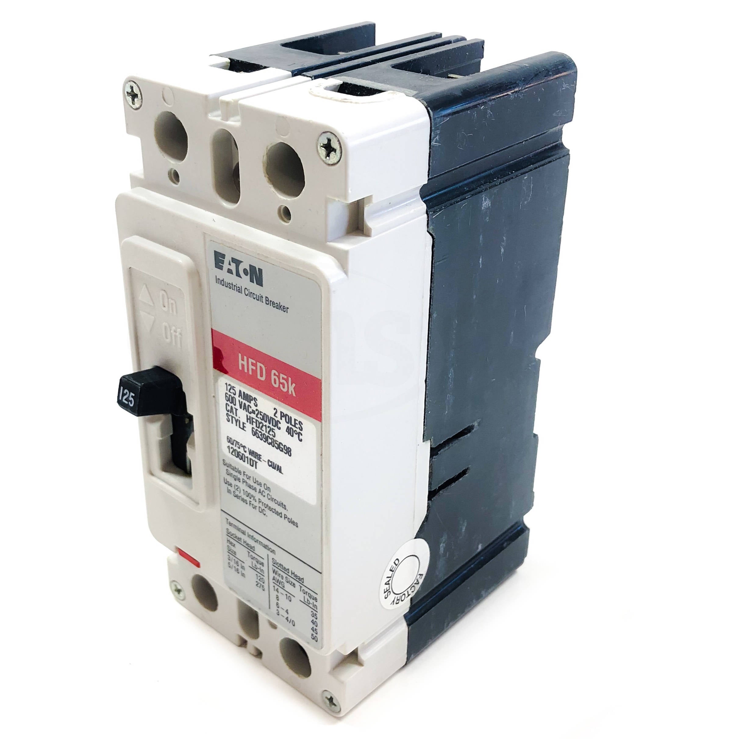 HFD2125 Eaton Industrial Circuit Breaker, 125 Amps, 2 Pole - 0