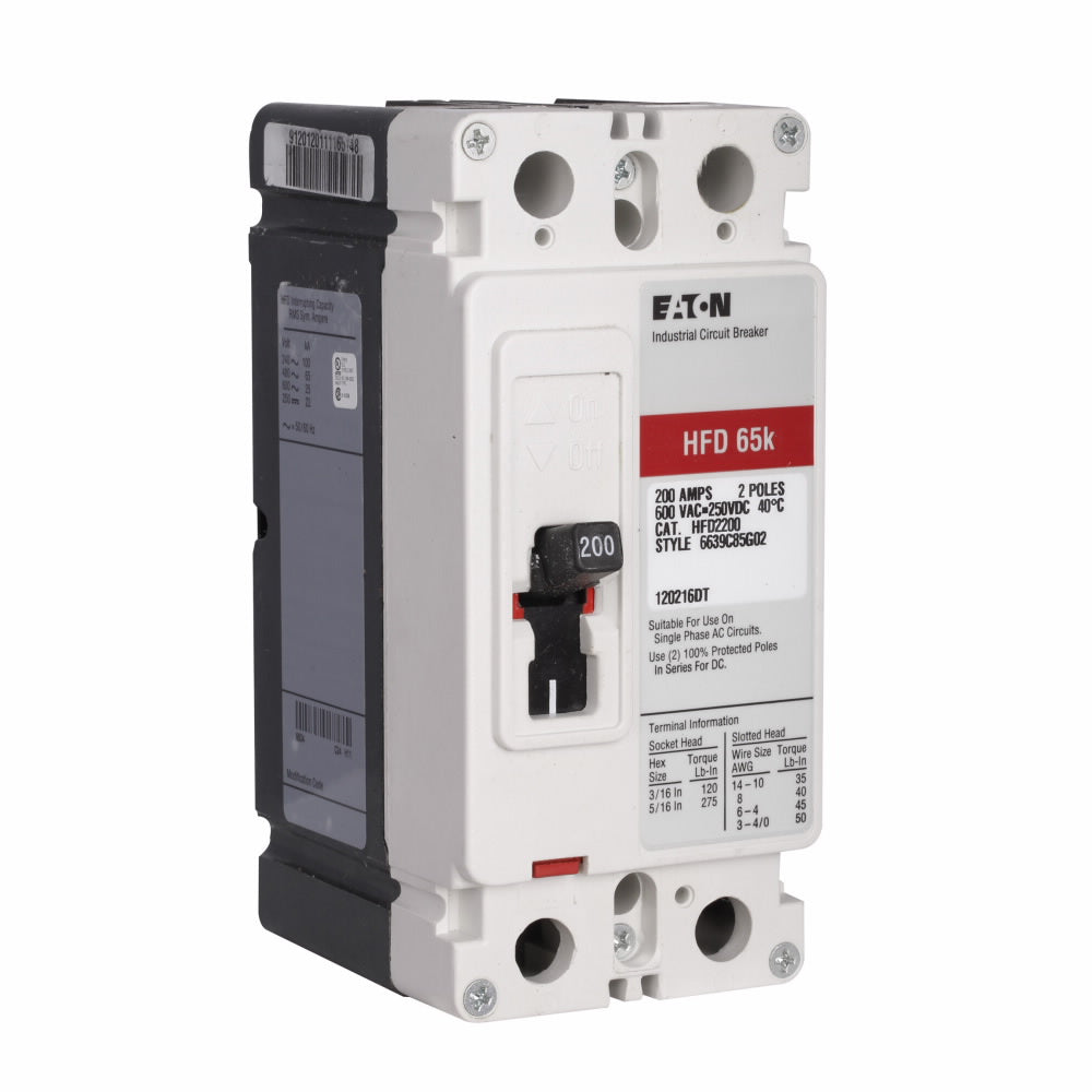 HFD2125 Eaton Industrial Circuit Breaker, 125 Amps, 2 Pole