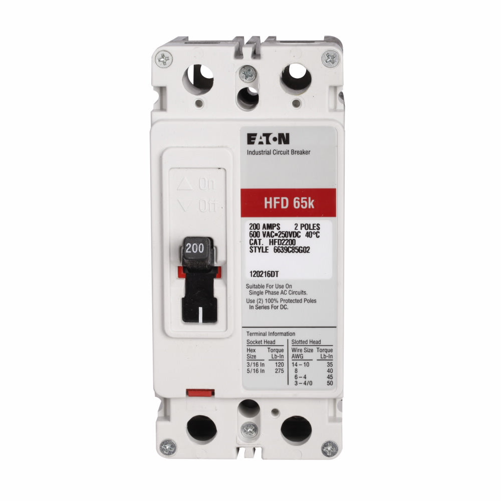 HFD2125 Eaton Industrial Circuit Breaker, 125 Amps, 2 Pole