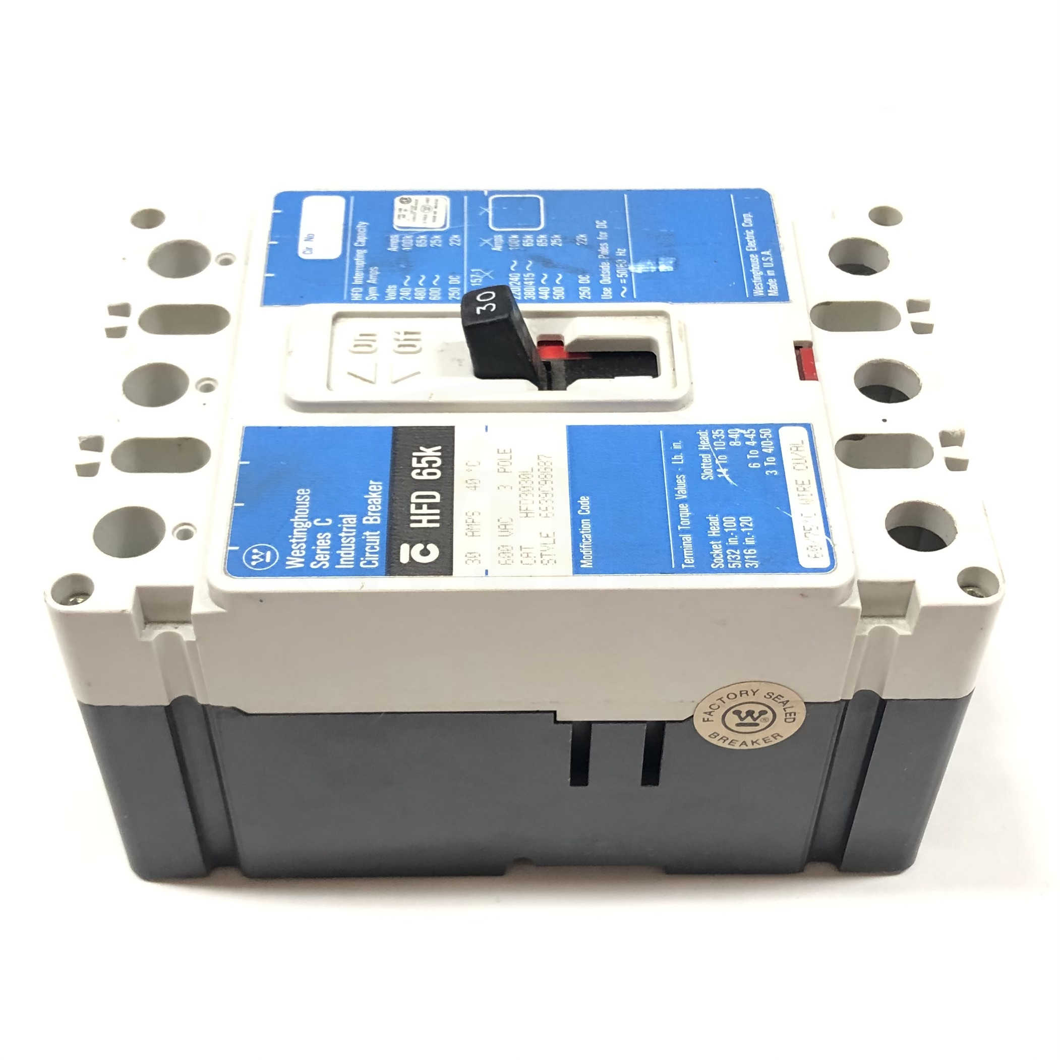 HFD3030L Westinghouse Circuit Breaker 3 Poles, 30 Amps, 600V