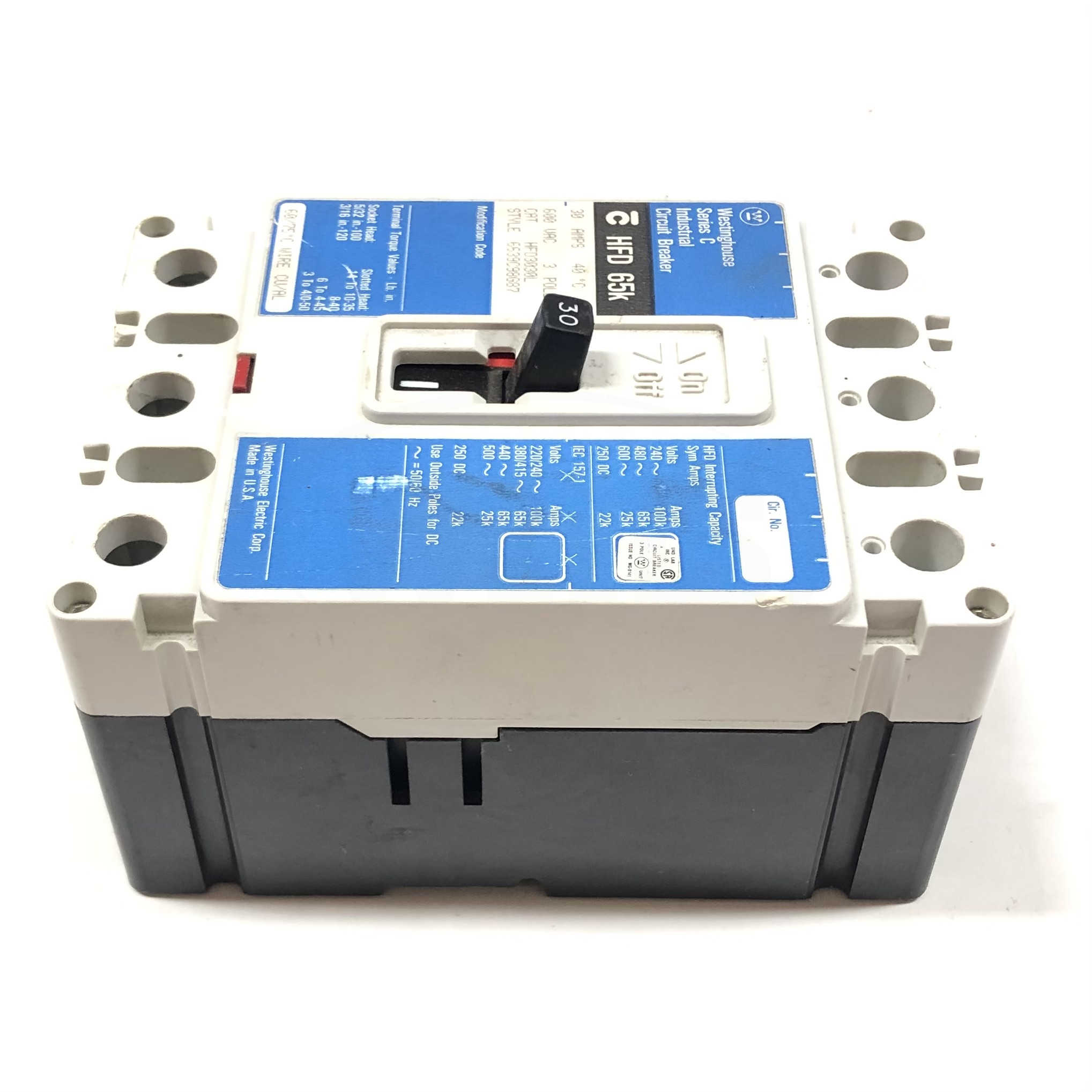 HFD3030L Westinghouse Circuit Breaker 3 Poles, 30 Amps, 600V