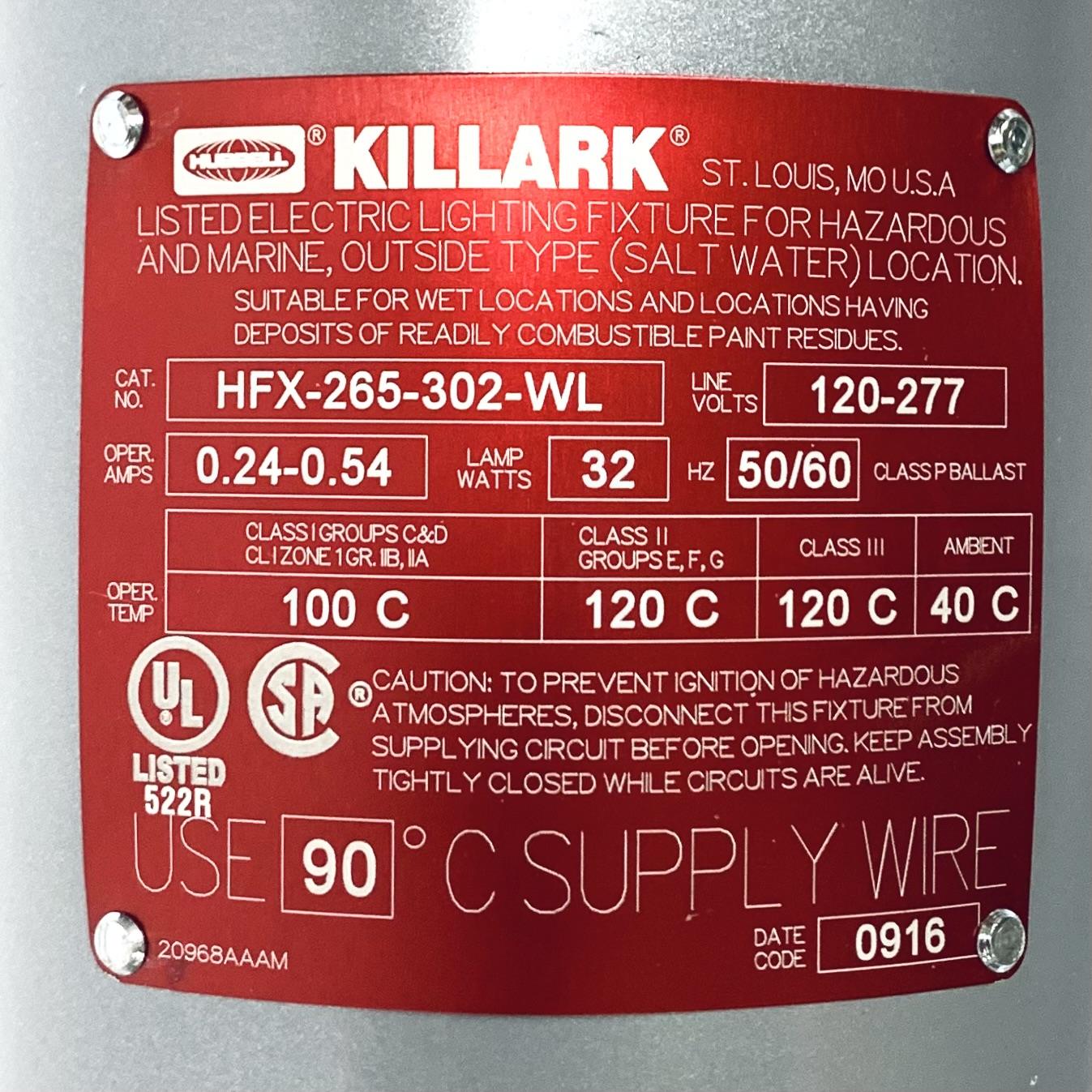 HFX-265-302-WL Killark HFX Series Fluorescent Fixture