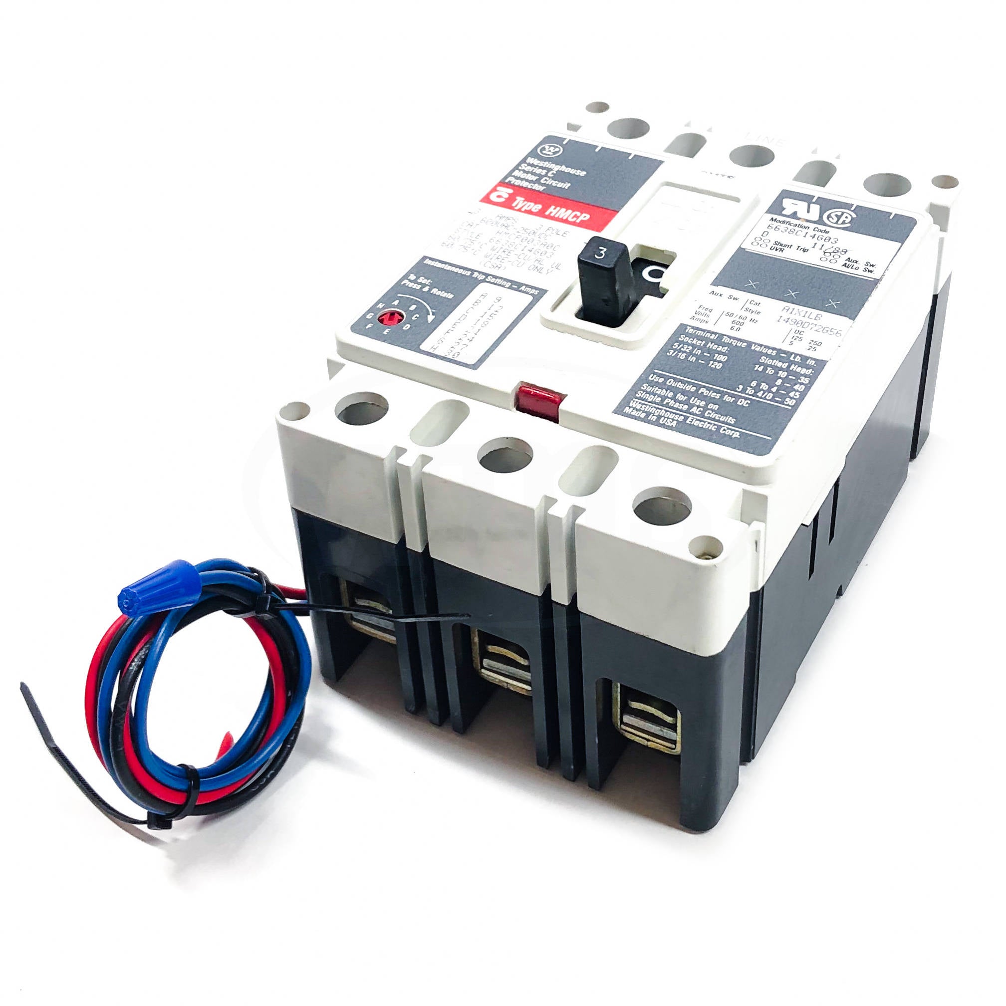 HMCP003A0C Westinghouse Electric Motor Circuit Breaker, 3 Amps, 3-Pole