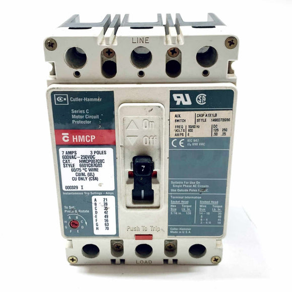 HMCP007C0C Westinghouse Circuit Breaker, 7 Amp, 600V, 3-Pole
