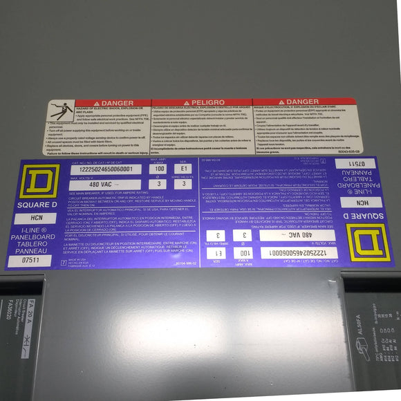 HV071A Square D I-Line Electrical Panel, 480VAC 3-Phase 60Hz