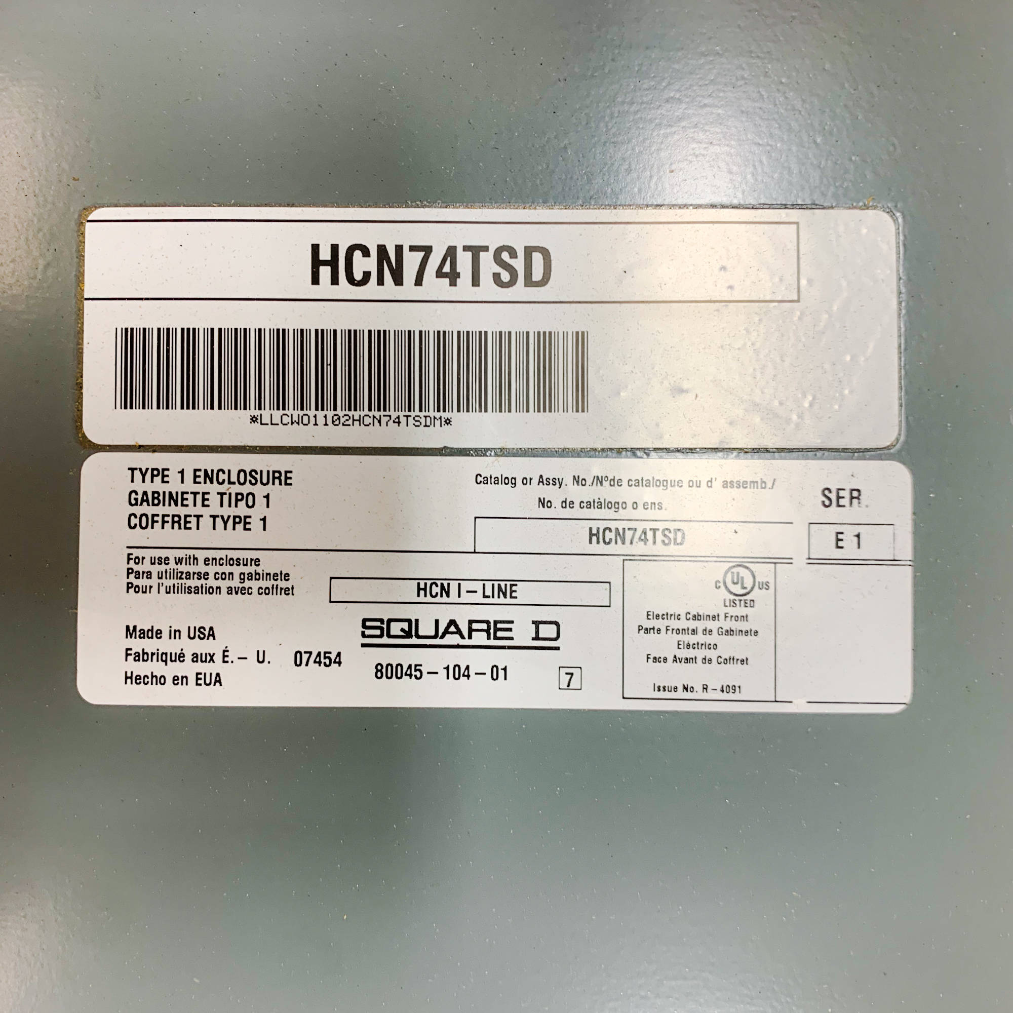 HV071C Square D I-Line Electrical Panel, 480VAC 3-Phase 100 Amps