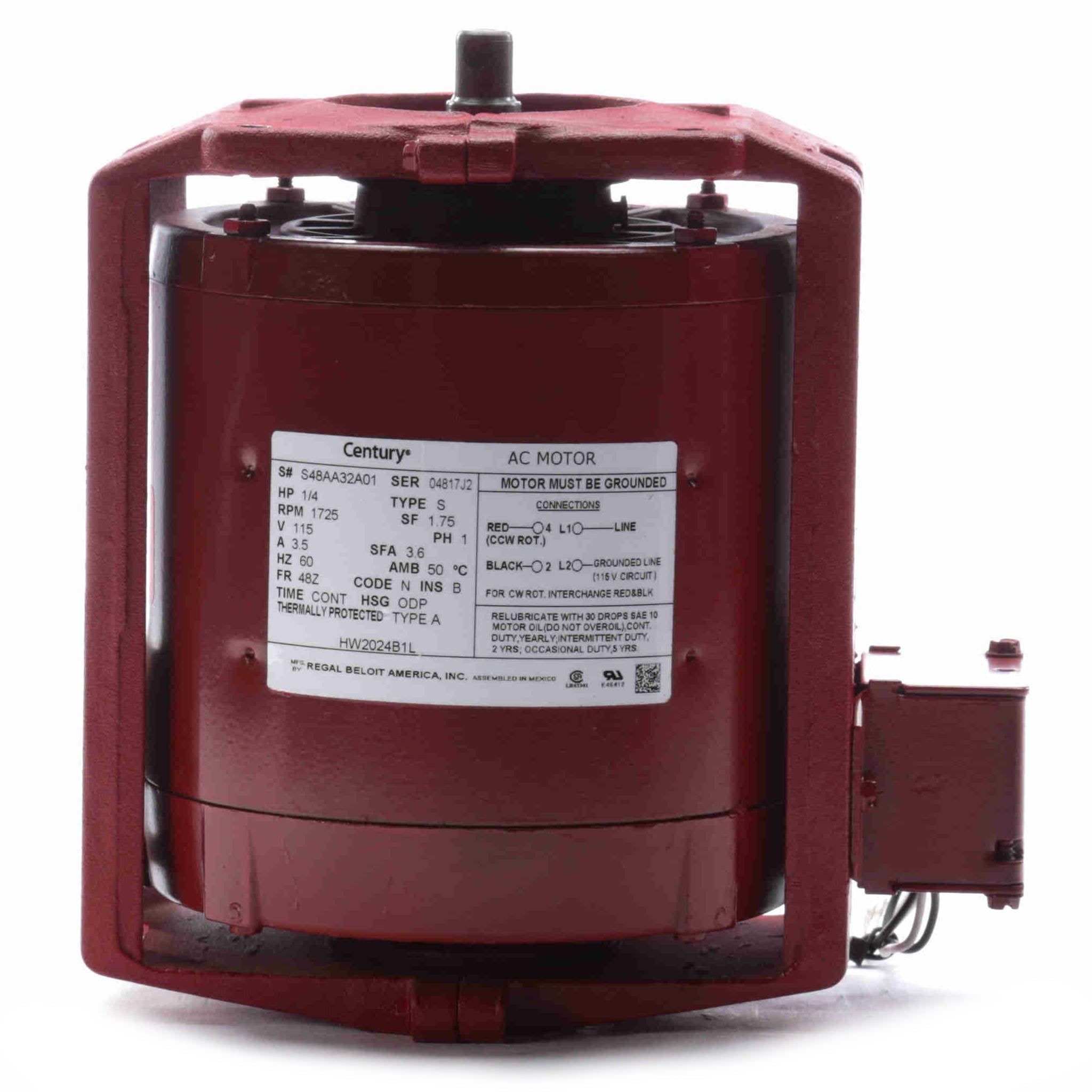 HW2024B1L Century 1/4HP Circulator Pump Electric Motor, 1800RPM