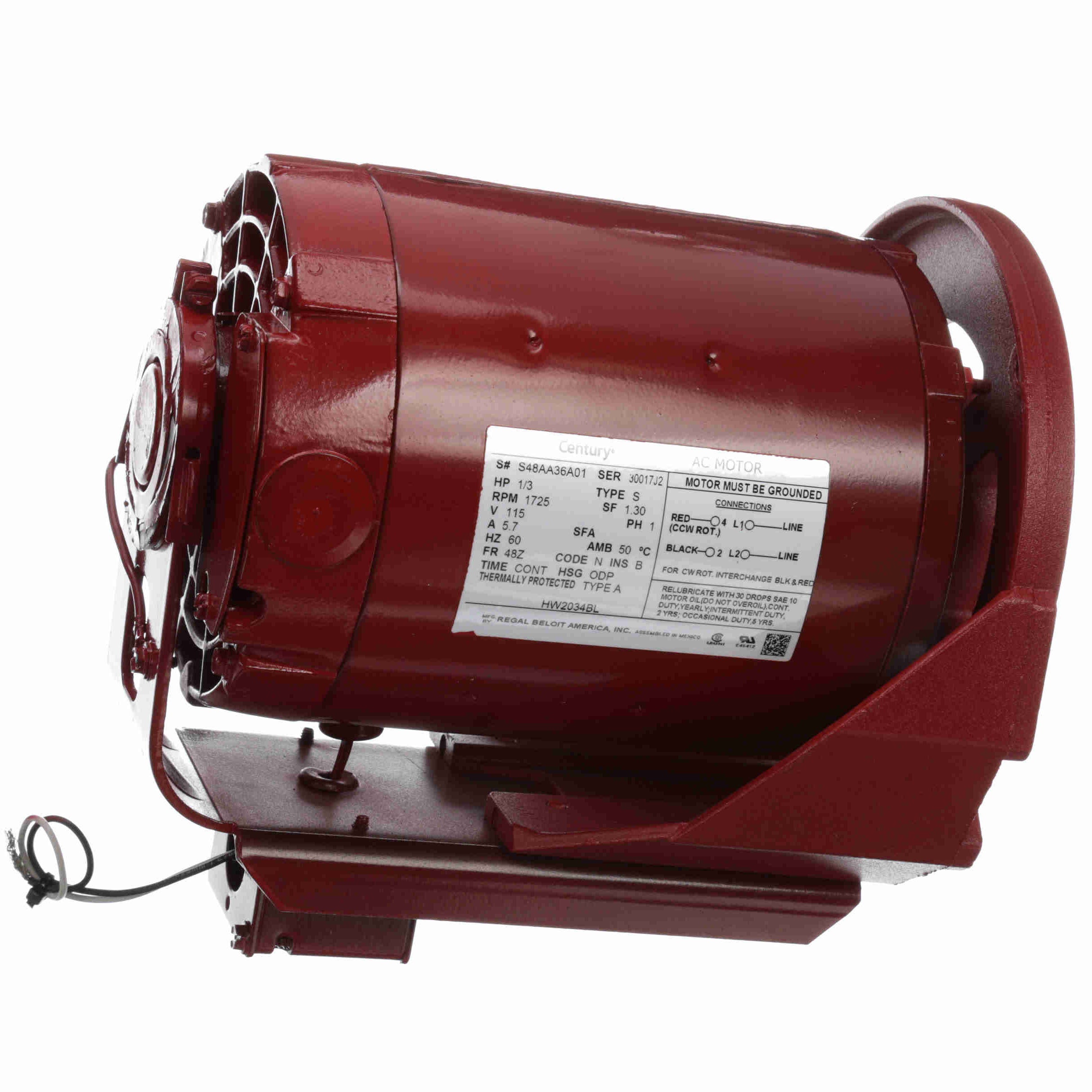 HW2034BL Century 1/3HP Circulator Pump Electric Motor, 1800RPM