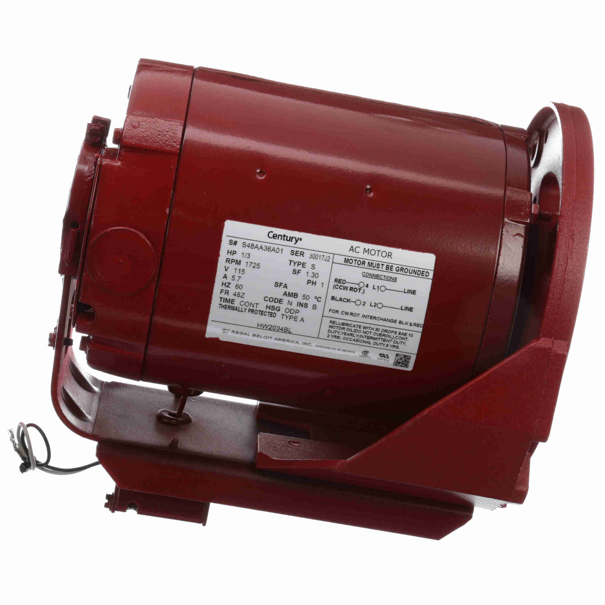 HW2034BL Century 1/3HP Circulator Pump Electric Motor, 1800RPM
