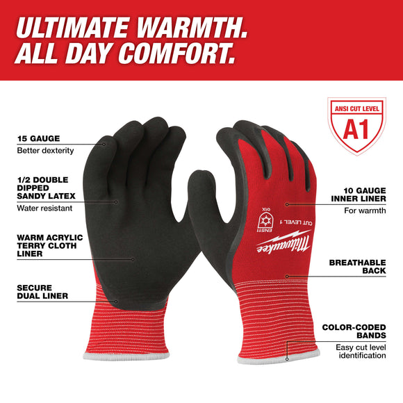 48-22-8911 Milwaukee Cut Level 1 Winter Insulated Dipped Gloves, Medium