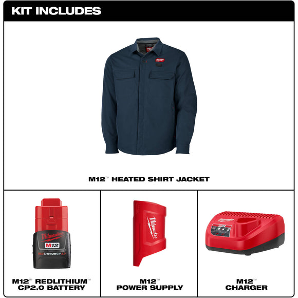 M103U-21L Milwaukee M12 Heated Shirt Jacket Kit, Blue, Large