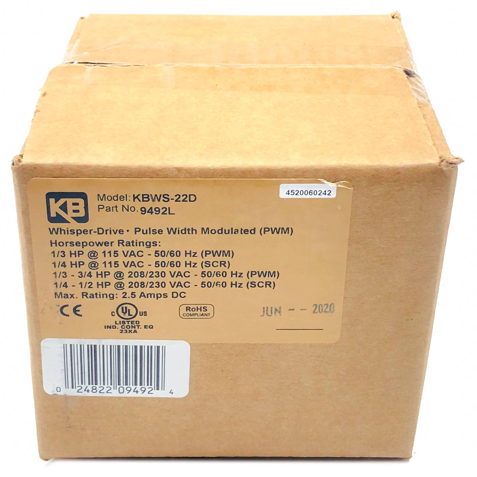 KBWS-22 KB Electronics Whisper-Drive PWM DC Motor Speed Control, 9492