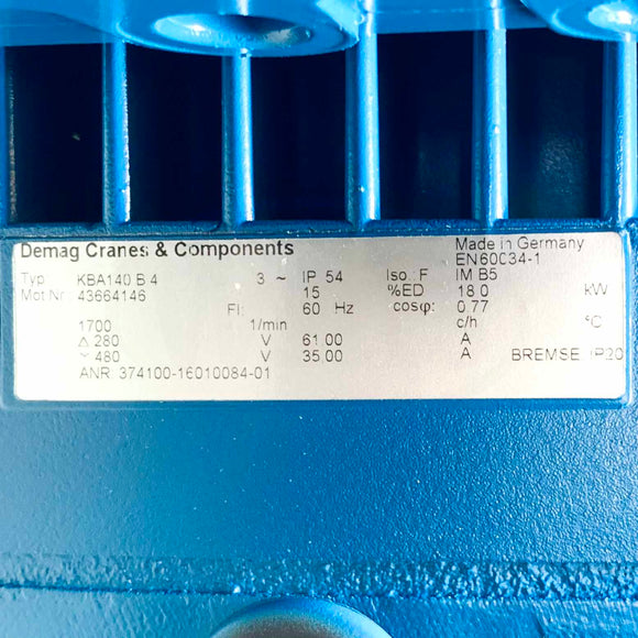 KBA140B4 Demag Crane Motor w/ KBA71B4, FG08 0EL: 2,0 L